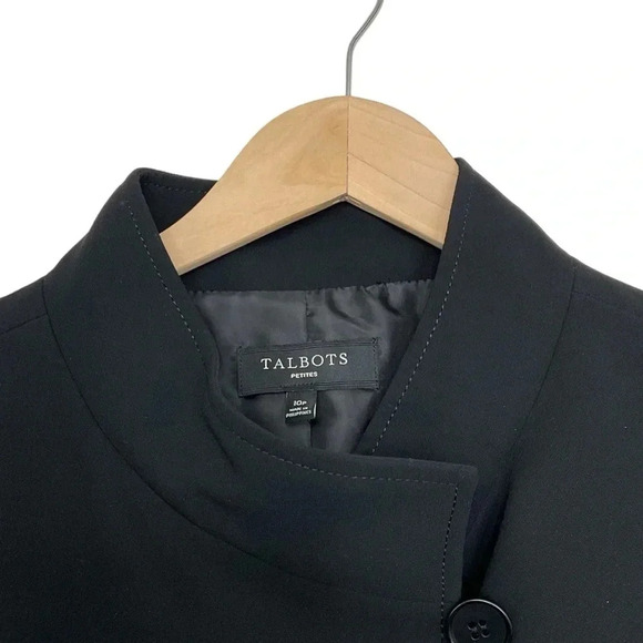 Talbots Black Asymmetrical Button Blazer Jacket 10 Petite - Picture 2 of 5